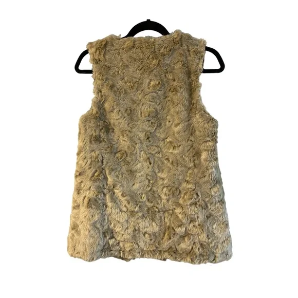 A/X Armani Exchange Women faux fur Tan Small Pocket Lined Vest Jacket Zipper - Picture 2 of 7